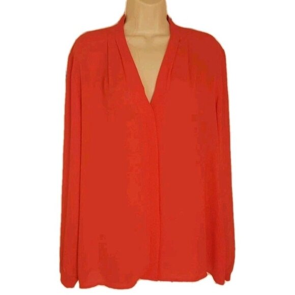 VIOLET AND CLAIRE PLEATED V NECK LONG SLEEVE RED BLOUSE XLARGE - Picture 1 of 7